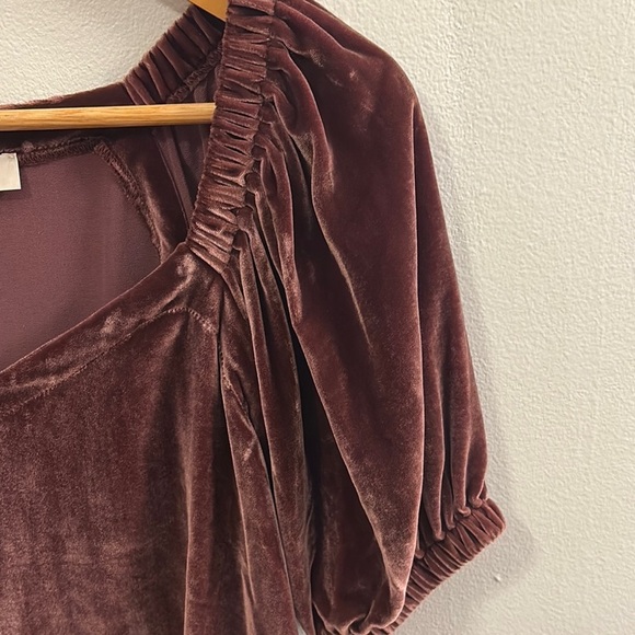 Ann Taylor LOFT Velvet Purple Puff Sleeve Fitted Blouse Small Whimsigoth - Picture 6 of 12